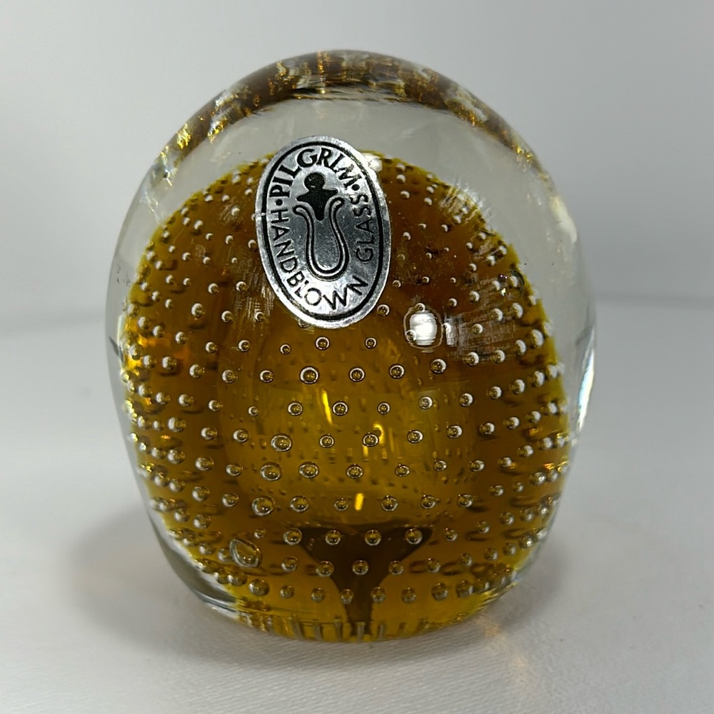 Vtg Pilgrim Glass Amber Paper Weight